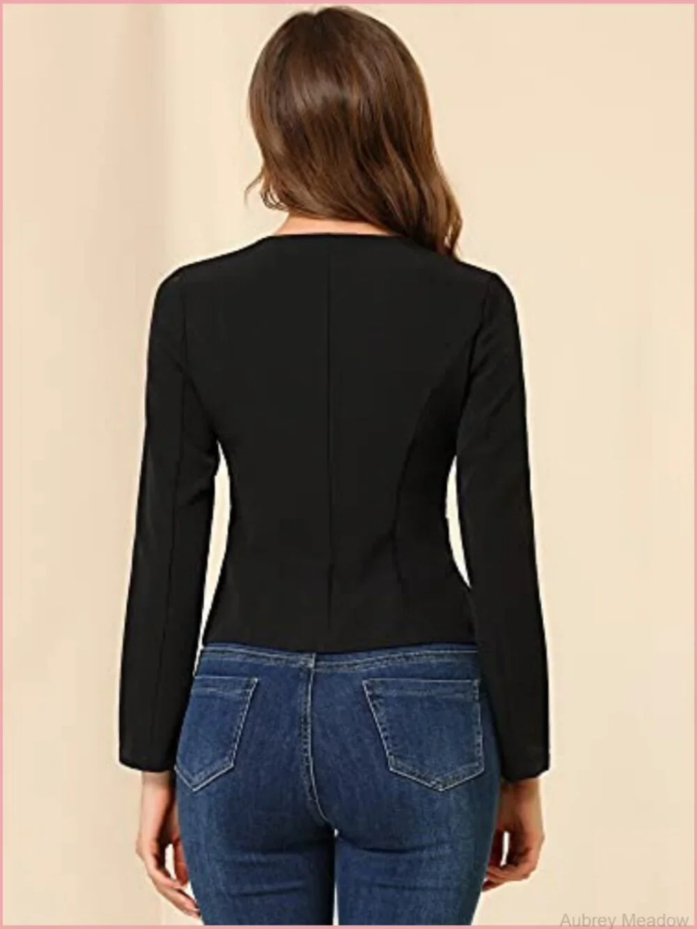 Women's Collarless Cropped Blazer Jacket Long Sleeve Button Front Work Office